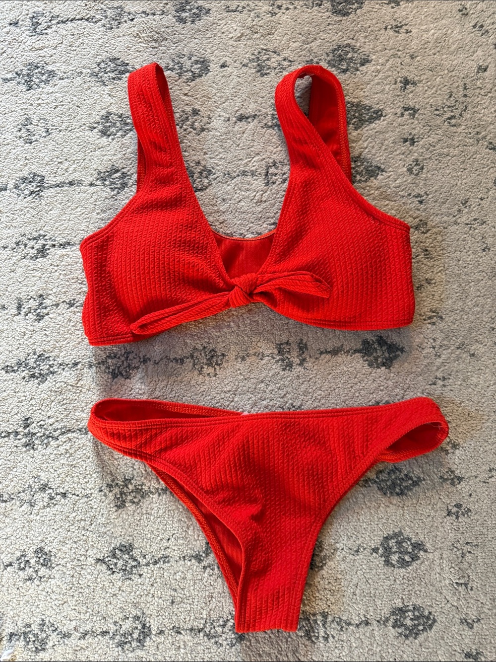 SHEIN Red Textured Knot Bikini Set